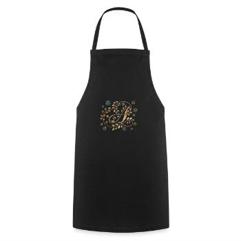 Monogramme de calligraphie dorée de luxe avec la lettre A - Tablier de cuisine - noir - Devant - AI Model Male 185 dark (185cm)