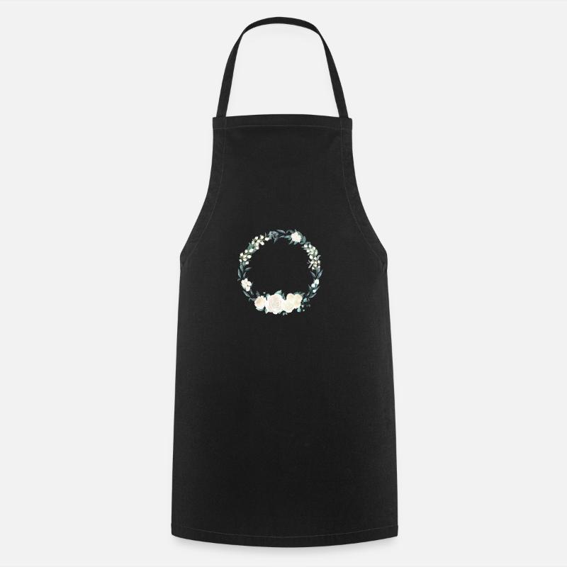 Couronne de fleurs blanche et verte 1 - Tablier de cuisine - noir