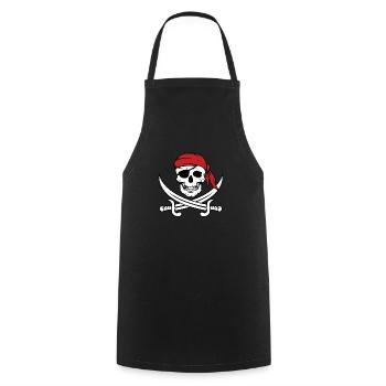 Pirat Piratenkopf Augenklappe - Kochschürze - Schwarz - Vorne - AI Model Male 185 dark (185cm)