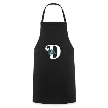 letter D flowered - Cooking Apron - black - Front - AI Model Male 185 dark (185cm)