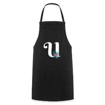 letter U flowered - Cooking Apron - black - Front - AI Model Male 185 dark (185cm)