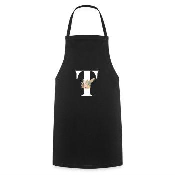 lettre T fleuris - Tablier de cuisine - noir - Devant - AI Model Male 185 dark (185cm)