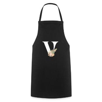 lettre V fleuris - Tablier de cuisine - noir - Devant - AI Model Male 185 dark (185cm)