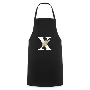 letter X flowered - Cooking Apron - black - Front - AI Model Male 185 dark (185cm)