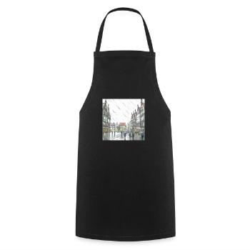 Rain at Münster's Prinzipalmarkt - Cooking Apron - black - Front - AI Model Male 185 dark (185cm)