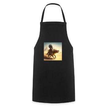 Caveman riding stegosaurus in the desert - Cooking Apron - black - Front - AI Model Male 185 dark (185cm)