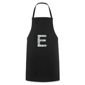 Lettre E en mandala - Tablier de cuisine - noir - Devant - AI Model Male 185 dark (185cm)