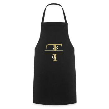 Personalized floral gold letter T - Cooking Apron - black - Front - AI Model Male 185 dark (185cm)