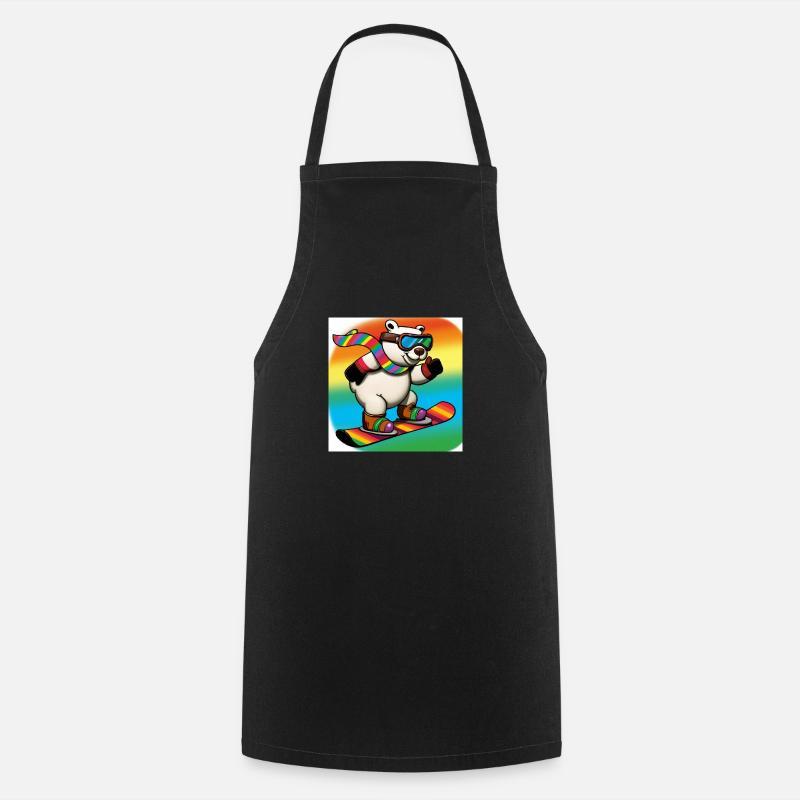Cool Polar Bear Rides Snowboard V3 Gift - Cooking Apron - black
