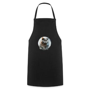 Cute Cat Britisch Kurzhaar Space Art - Kochschürze - Schwarz - Vorne - AI Model Male 185 dark (185cm)