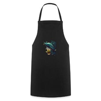 Brochet cool avec motif de bière pour les pêcheurs - Tablier de cuisine - noir - Devant - AI Model Male 185 dark (185cm)
