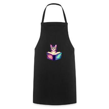 Books Cat Reading Domestic Cat Cat Book Kitten - Cooking Apron - black - Front - AI Model Male 185 dark (185cm)