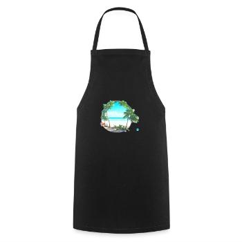 Sommerurlaub Insel Palme Strand Sonne Palmen - Kochschürze - Schwarz - Vorne - AI Model Male 185 dark (185cm)