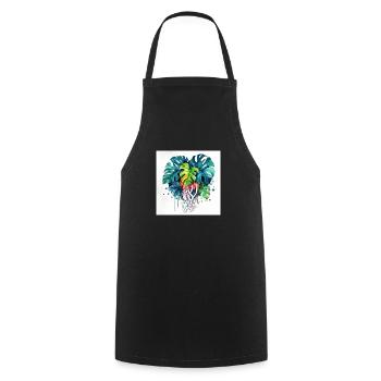 Hand-drawn watercolor Monstera plant - Cooking Apron - black - Front - AI Model Male 185 dark (185cm)