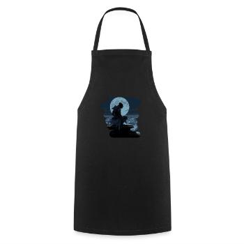 Ninja at Night on the Roof #2 - Cooking Apron - black - Front - AI Model Male 185 dark (185cm)