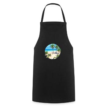 Sommerurlaub Palmen Insel Sonne Palme Strand - Kochschürze - Schwarz - Vorne - AI Model Male 185 dark (185cm)