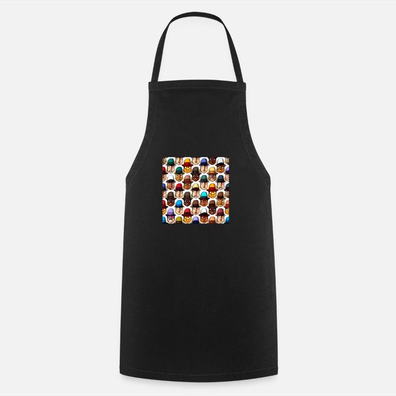 Face In Hat Pattern - Cooking Apron - black
