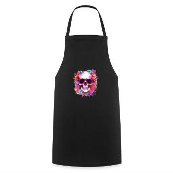 Tête de mort fleurie - Tablier de cuisine - noir - Devant - AI Model Male 185 dark (185cm)