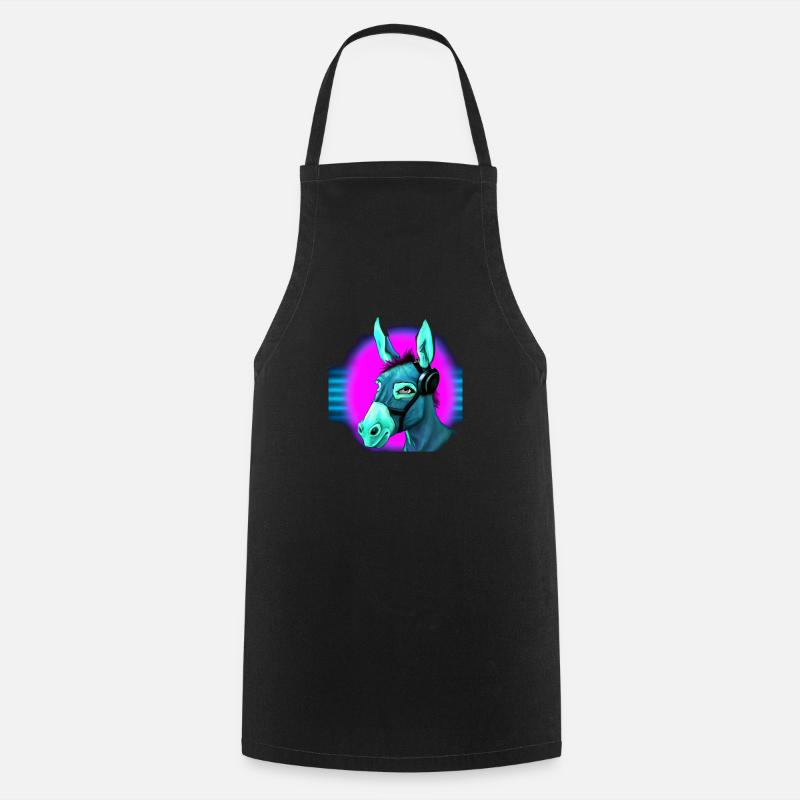 Synthwave Donkey - Cooking Apron - black
