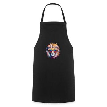 Lion coloré aux lunettes de soleil vintage - Tablier de cuisine - noir - Devant - AI Model Male 185 dark (185cm)