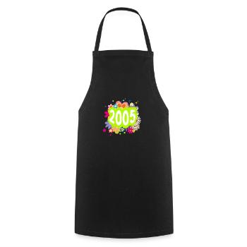 Jahr 2005 Jubiläum Floral Groovy - Kochschürze - Schwarz - Vorne - AI Model Male 185 dark (185cm)