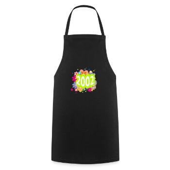 Jahr 2002 Jubiläum Floral Groovy - Kochschürze - Schwarz - Vorne - AI Model Male 185 dark (185cm)