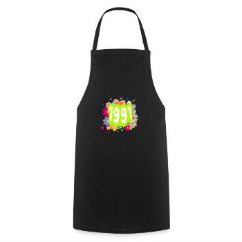 Year 1991 anniversary Floral Groovy - Cooking Apron - black - Front - AI Model Male 185 dark (185cm)