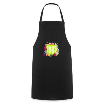 Year 1983 anniversary Floral Groovy - Cooking Apron - black - Front - AI Model Male 185 dark (185cm)