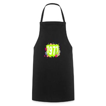 Year 1971 anniversary Floral Groovy - Cooking Apron - black - Front - AI Model Male 185 dark (185cm)