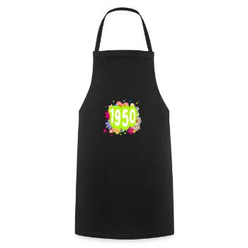 Année 1950 anniversaire Groovy floral - Tablier de cuisine - noir - Devant - AI Model Male 185 dark (185cm)