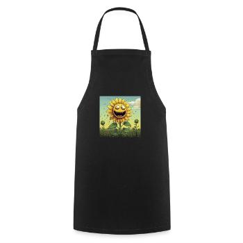 Lustighausen - Lachende Sonnenblume im Comic Stil - Kochschürze - Schwarz - Vorne - AI Model Male 185 dark (185cm)