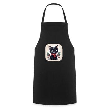 Cute black kitten with Christmas scarf - Cooking Apron - black - Front - AI Model Male 185 dark (185cm)