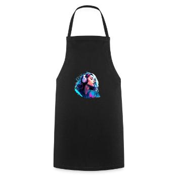 Femme avec des écouteurs appréciant la musique - Tablier de cuisine - noir - Devant - AI Model Male 185 dark (185cm)