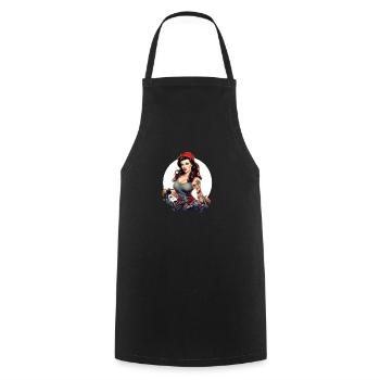 Lydia Pinup-Mechanikerin - Kochschürze - Schwarz - Vorne - AI Model Male 185 dark (185cm)