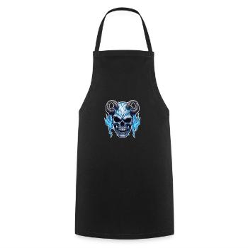 Horned skull with blue fire - Cooking Apron - black - Front - AI Model Male 185 dark (185cm)