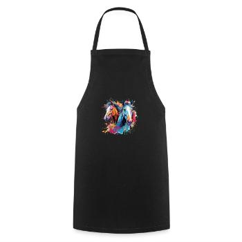 Horses, horses - Cooking Apron - black - Front - AI Model Male 185 dark (185cm)