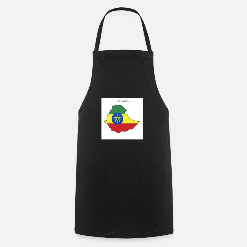 Ethiopia Flag, Map - Cooking Apron - black