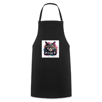 Music Cat - Kochschürze - Schwarz - Vorne - AI Model Male 185 dark (185cm)