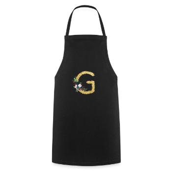 Lettre g gold floral - Tablier de cuisine - noir - Devant - AI Model Male 185 dark (185cm)
