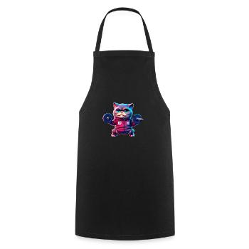 cute funny cat illustration lifting weight workout - Cooking Apron - black - Front - AI Model Male 185 dark (185cm)
