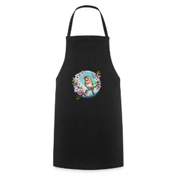 Pinson zébré sur une branche de cerisier en fleurs - Tablier de cuisine - noir - Devant - AI Model Male 185 dark (185cm)
