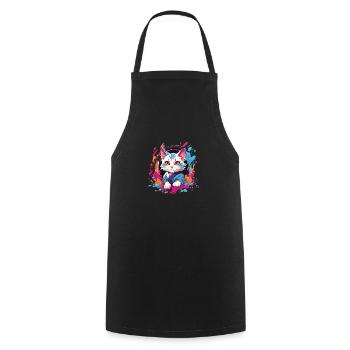Bunte Katze - Kochschürze - Schwarz - Vorne - AI Model Male 185 dark (185cm)