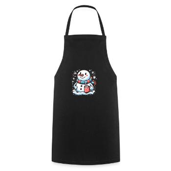 Cute Snowman with Hot Cocoa Mug - Winter Apparel - Cooking Apron - black - Front - AI Model Male 185 dark (185cm)