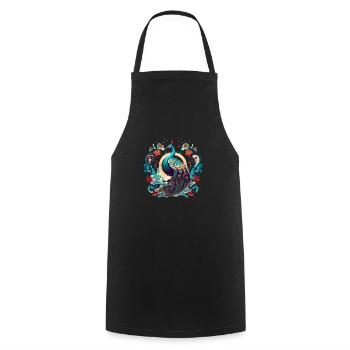 Oiseau paon avec des éléments de floal - Tablier de cuisine - noir - Devant - AI Model Male 185 dark (185cm)