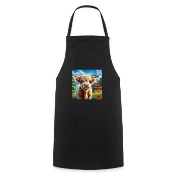 Vache Highland aux cornes majestueuses - Tablier de cuisine - noir - Devant - AI Model Male 185 dark (185cm)