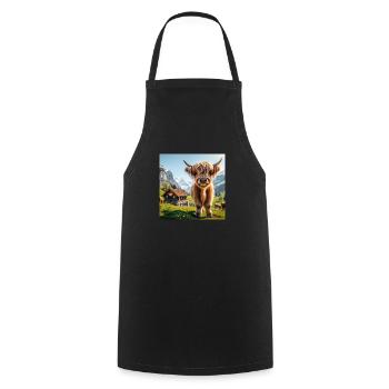 Vache Highland douce et moelleuse - Tablier de cuisine - noir - Devant - AI Model Male 185 dark (185cm)