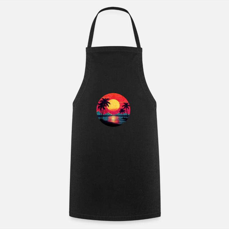 Vintage Sunset Graphic 70s Synthwave Retrowave - Cooking Apron - black