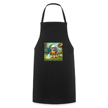 cute little orange futuristic vintage robot - Cooking Apron - black - Front - AI Model Male 185 dark (185cm)