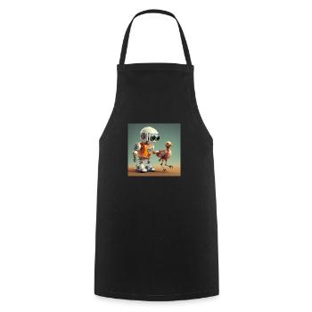 mignon petit robot orange se promène avec son extraterrestre - Tablier de cuisine - noir - Devant - AI Model Male 185 dark (185cm)