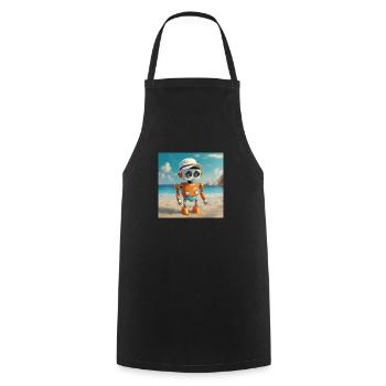 niedlicher kleiner orangefarbener futuristischer Vintage-Roboter - Kochschürze - Schwarz - Vorne - AI Model Male 185 dark (185cm)